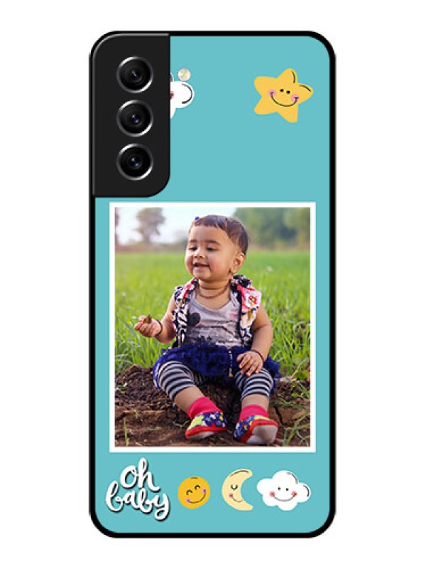 Custom Galaxy S21 FE 5G Personalized Glass Phone Case - Smiley Kids Stars Design
