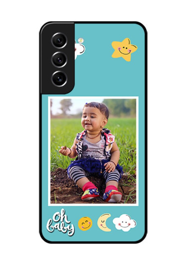 Galaxy S21 FE 5G Personalized Glass Phone Case - Smiley Kids Stars Design