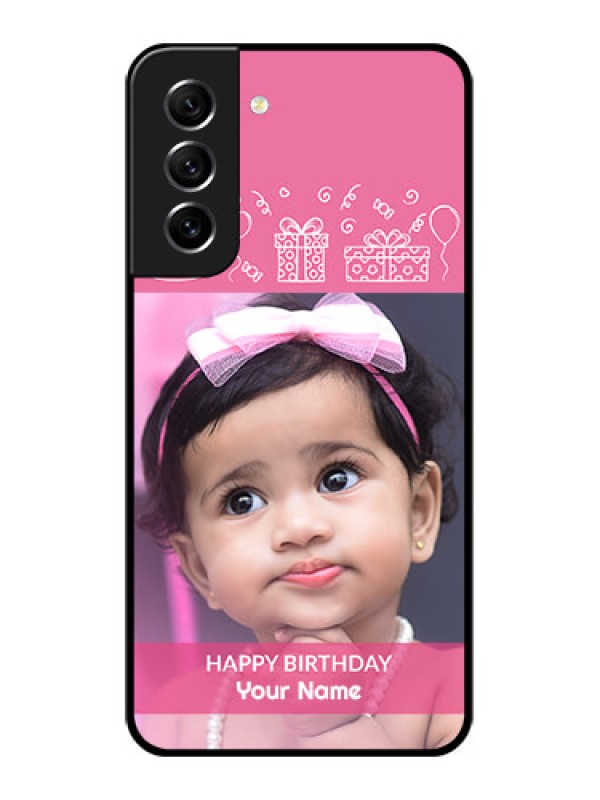 Custom Galaxy S21 FE 5G Photo Printing on Glass Case - with Birthday Line Art Design