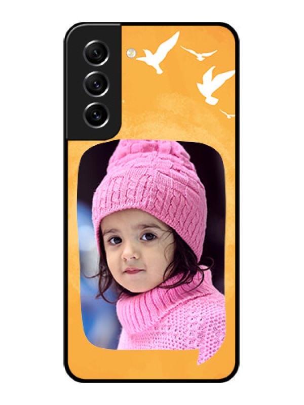 Custom Galaxy S21 FE 5G Personalized Glass Phone Case - Water Color Design with Bird Icons