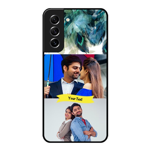 Galaxy S21 FE 5G Personalized Glass Phone Case - Image with Boho Peacock Feather Design Galaxy S21 FE 5G Personalized Glass Phone Case - Image with Boho Peacock Feather Design
