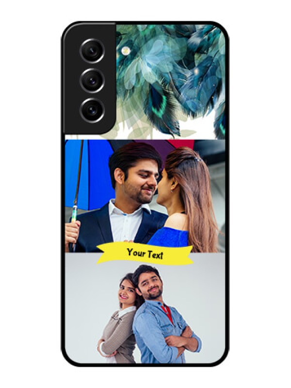 Custom Galaxy S21 FE 5G Personalized Glass Phone Case - Image with Boho Peacock Feather Design