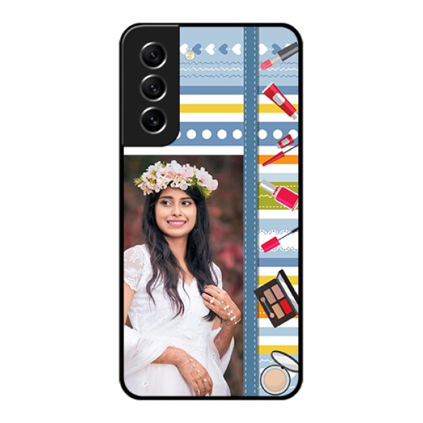 Galaxy S21 FE 5G Personalized Glass Phone Case - Makeup Icons Design