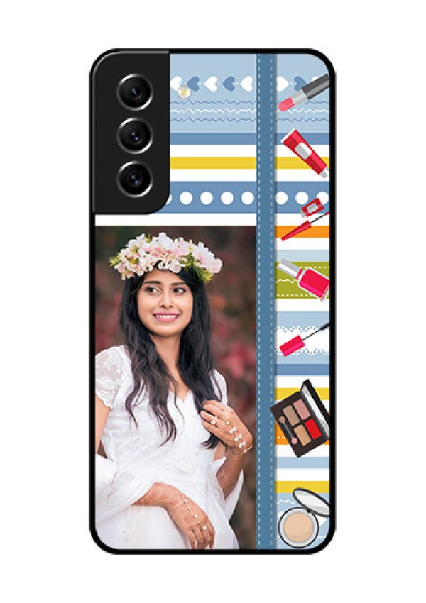 Galaxy S21 FE 5G Personalized Glass Phone Case - Makeup Icons Design