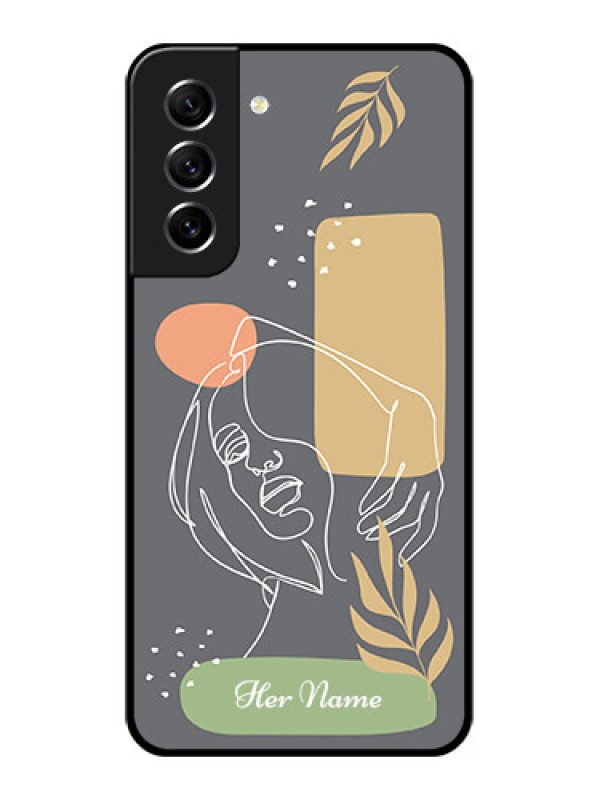 Custom Galaxy S21 FE 5G Custom Glass Phone Case - Gazing Woman line art Design
