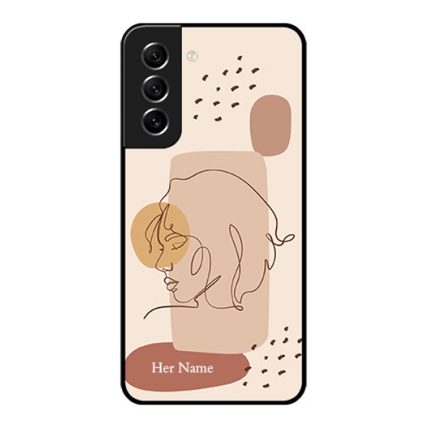 Galaxy S21 FE 5G Photo Printing on Glass Case - Calm Woman line art Design Galaxy S21 FE 5G Photo Printing on Glass Case - Calm Woman line art Design