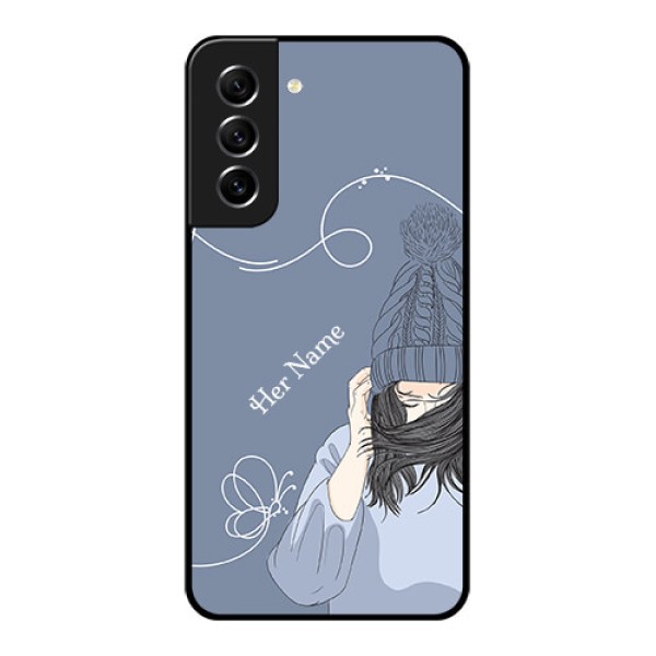 Galaxy S21 FE 5G Custom Glass Mobile Case - Girl in winter outfit Design Galaxy S21 FE 5G Custom Glass Mobile Case - Girl in winter outfit Design