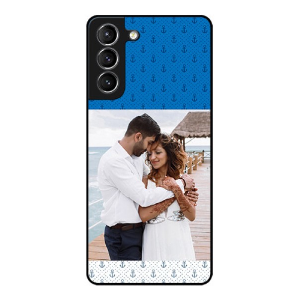 Galaxy s21 Plus Photo Printing on Glass Case  - Blue Anchors Design