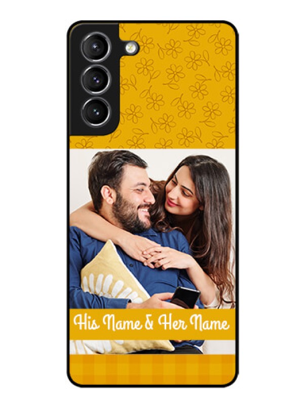 Custom Galaxy s21 Plus Custom Glass Mobile Case  - Yellow Floral Design