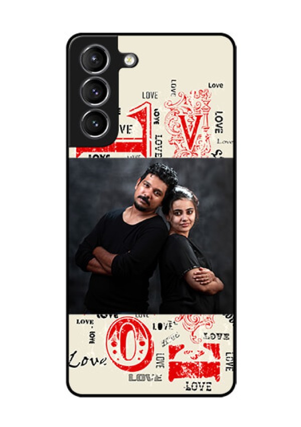 Galaxy s21 Plus Photo Printing on Glass Case  - Trendy Love Design Case