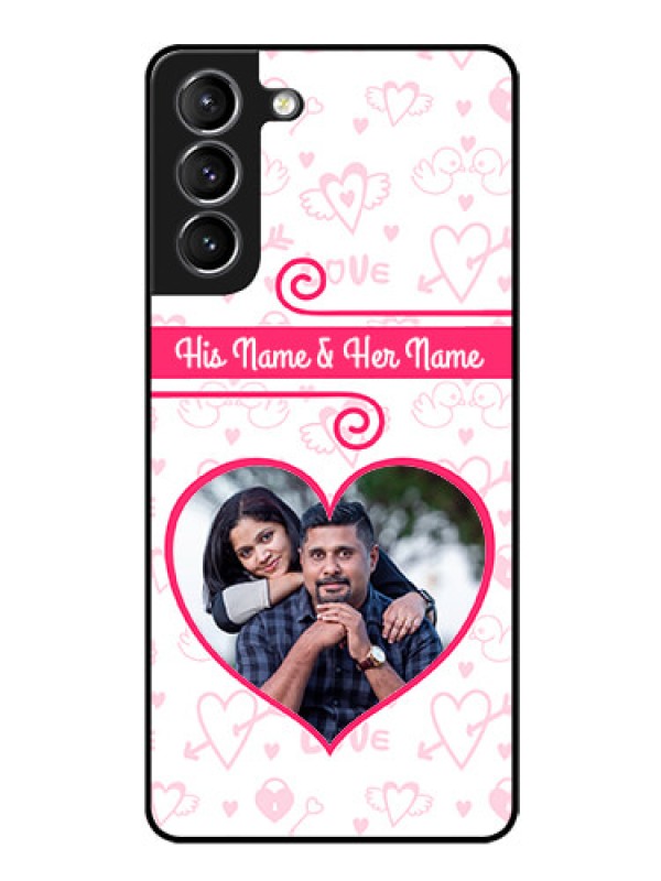 Custom Galaxy s21 Plus Personalized Glass Phone Case  - Heart Shape Love Design