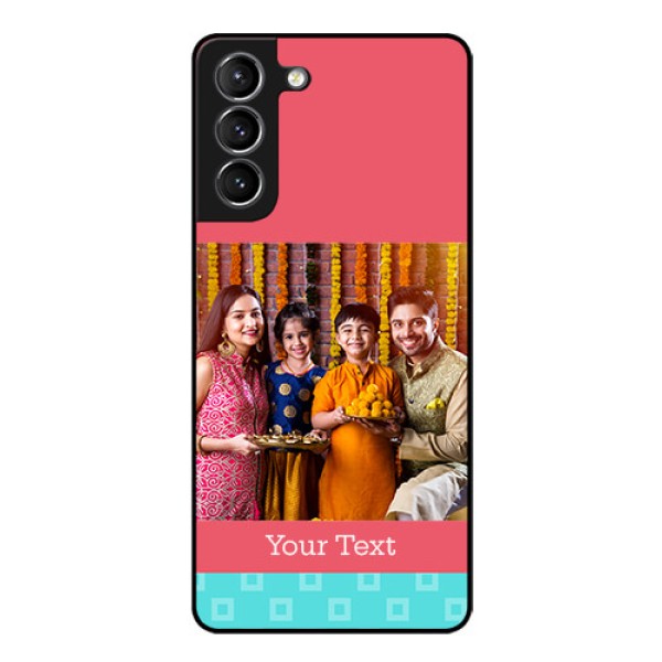 Galaxy s21 Plus Personalized Glass Phone Case - Peach & Blue Color Design Galaxy s21 Plus Personalized Glass Phone Case - Peach & Blue Color Design
