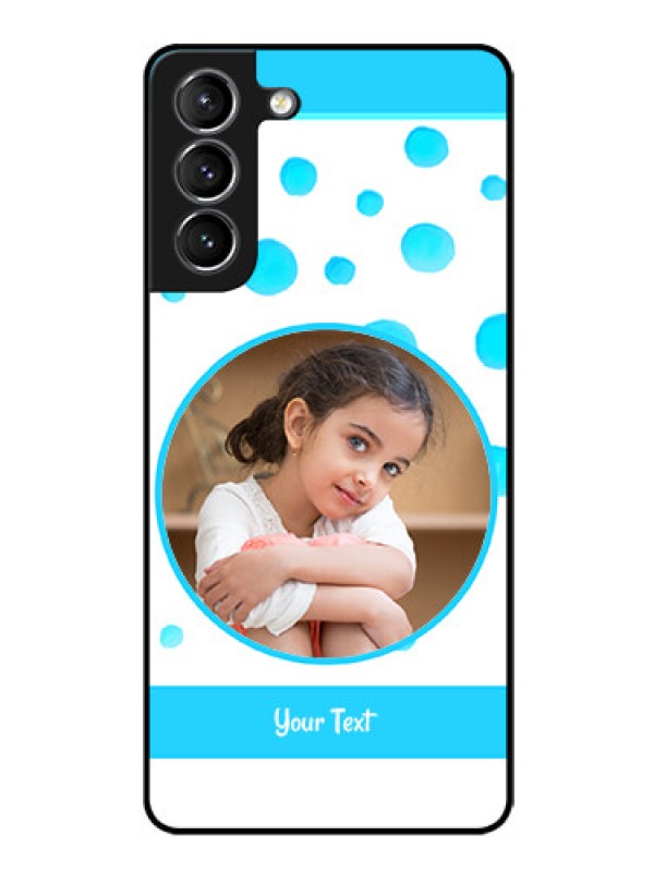 Custom Galaxy s21 Plus Photo Printing on Glass Case  - Blue Bubbles Pattern Design