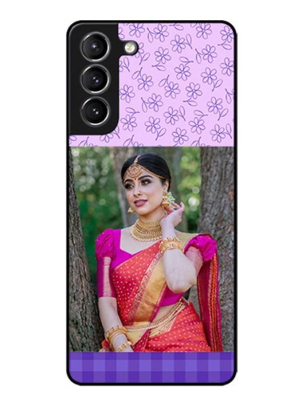 Custom Galaxy s21 Plus Custom Glass Phone Case  - Purple Floral Design