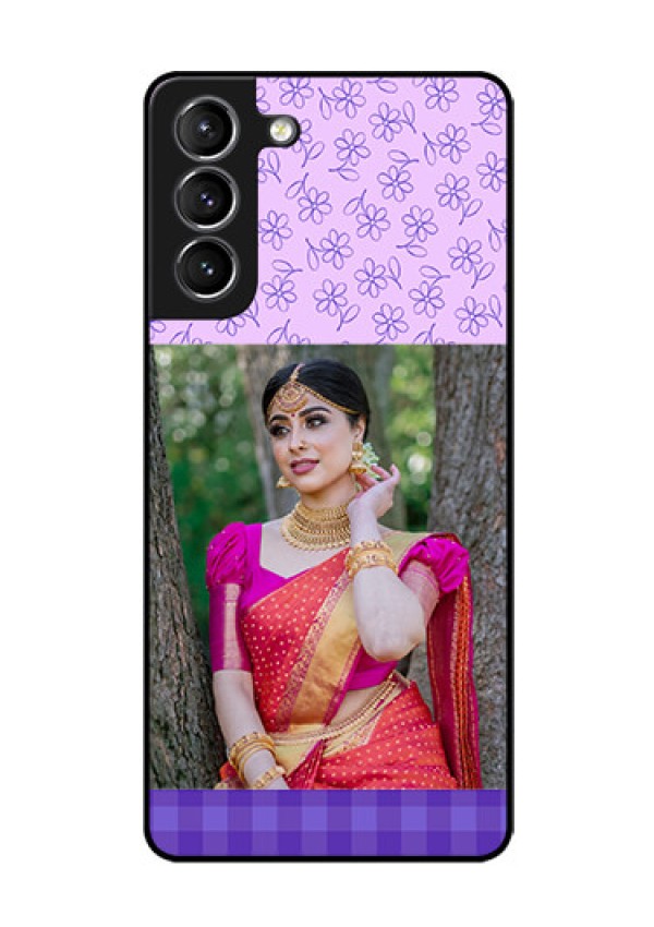 Galaxy s21 Plus Custom Glass Phone Case  - Purple Floral Design