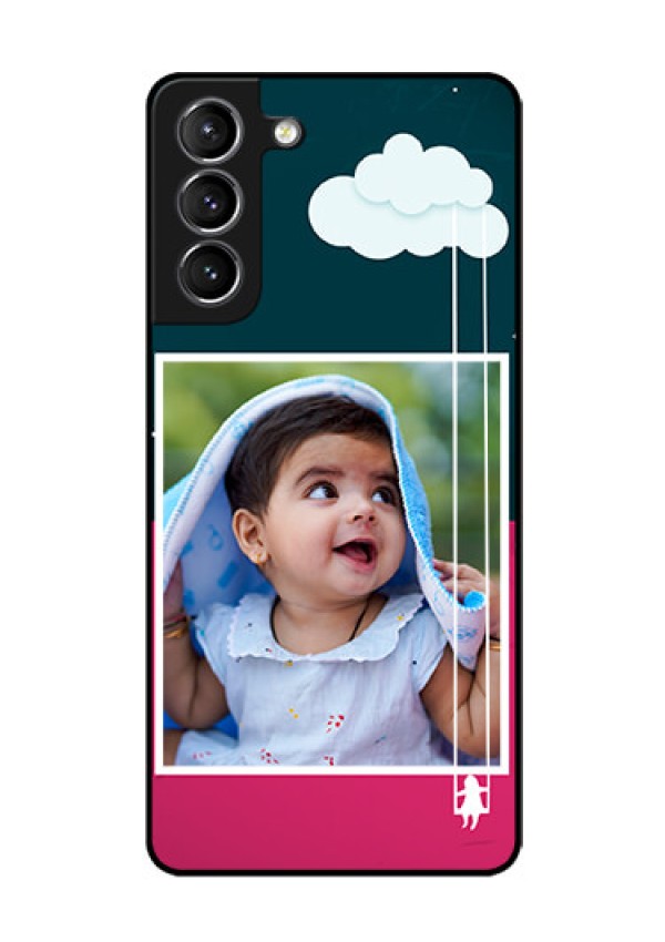 Galaxy s21 Plus Custom Glass Phone Case  - Cute Girl with Cloud Design