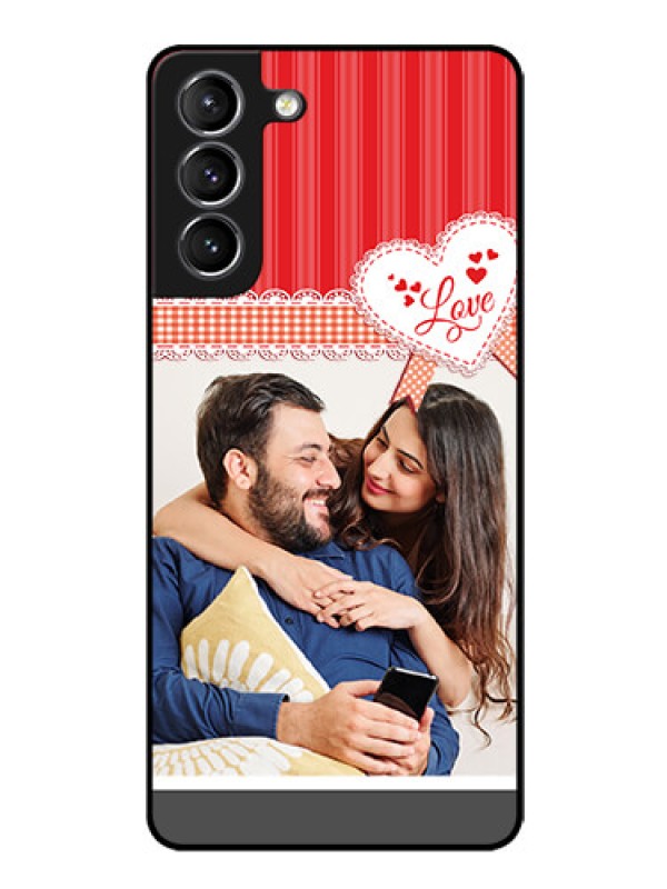 Custom Galaxy s21 Plus Custom Glass Mobile Case  - Red Love Pattern Design