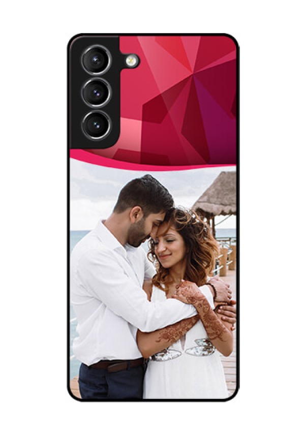 Galaxy s21 Plus Custom Glass Mobile Case  - Red Abstract Design