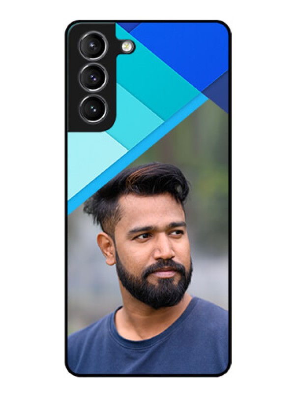 Custom Galaxy s21 Plus Custom Glass Phone Case  - Blue Pattern Design