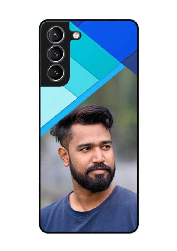 Galaxy s21 Plus Custom Glass Phone Case  - Blue Pattern Design