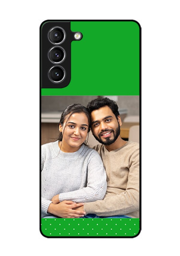 Galaxy s21 Plus Personalized Glass Phone Case  - Green Pattern Design