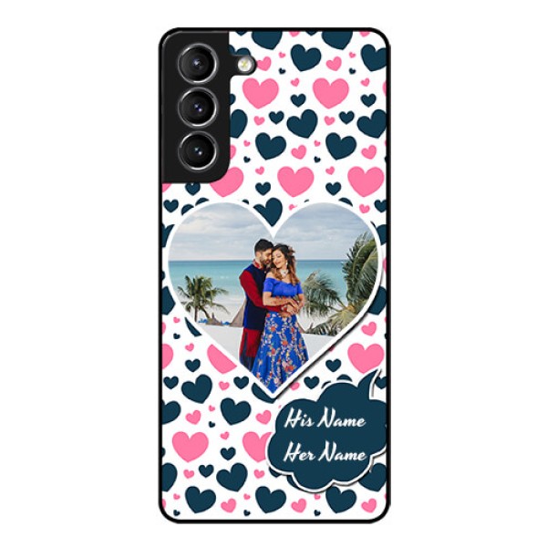 Galaxy s21 Plus Custom Glass Phone Case  - Pink & Blue Heart Design