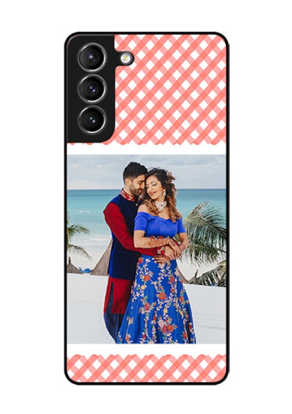 Galaxy s21 Plus Personalized Glass Phone Case  - Pink Pattern Design