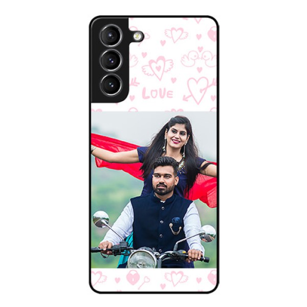 Galaxy s21 Plus Custom Glass Mobile Case - Pink Flying Heart Design Galaxy s21 Plus Custom Glass Mobile Case - Pink Flying Heart Design