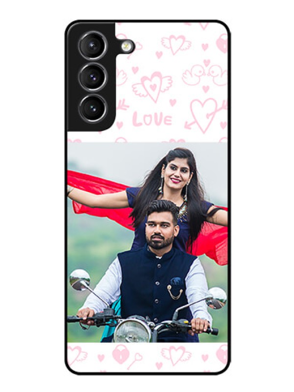 Custom Galaxy s21 Plus Custom Glass Mobile Case  - Pink Flying Heart Design