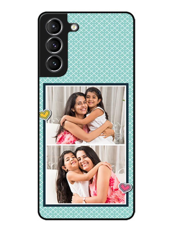 Custom Galaxy s21 Plus Custom Glass Phone Case  - 2 Image Holder with Pattern Design