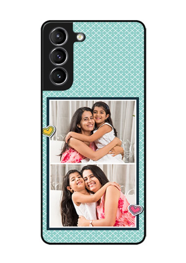 Galaxy s21 Plus Custom Glass Phone Case  - 2 Image Holder with Pattern Design