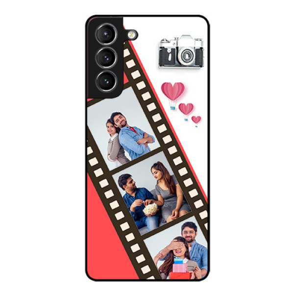 Galaxy s21 Plus Personalized Glass Phone Case - 3 Image Holder with Film Reel Galaxy s21 Plus Personalized Glass Phone Case - 3 Image Holder with Film Reel