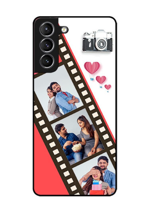 Galaxy s21 Plus Personalized Glass Phone Case  - 3 Image Holder with Film Reel