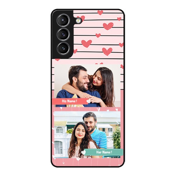 Galaxy s21 Plus Custom Glass Mobile Case - Photo with Heart Design Galaxy s21 Plus Custom Glass Mobile Case - Photo with Heart Design