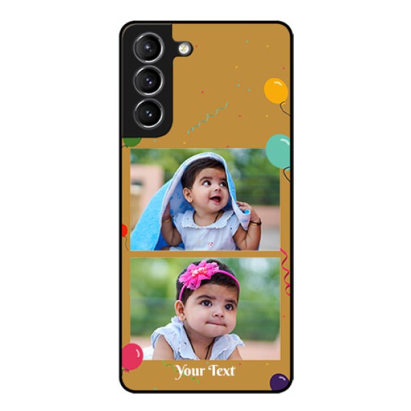 Galaxy s21 Plus Personalized Glass Phone Case  - Image Holder with Birthday Celebrations Design