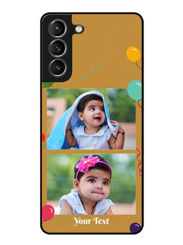 Custom Galaxy s21 Plus Personalized Glass Phone Case  - Image Holder with Birthday Celebrations Design