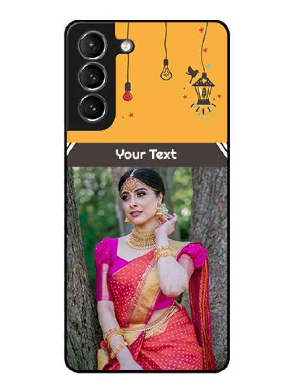 Custom Galaxy s21 Plus Custom Glass Mobile Case  - with Family Picture and Icons 