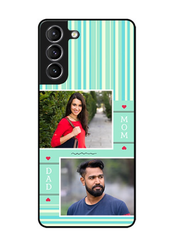 Galaxy s21 Plus Custom Glass Phone Case  - Mom & Dad Pic Design