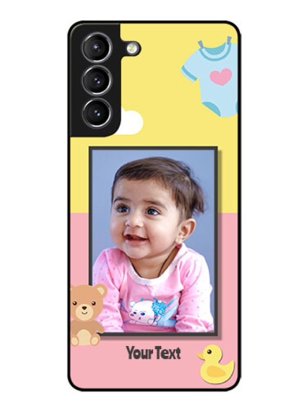 Custom Galaxy s21 Plus Photo Printing on Glass Case  - Kids 2 Color Design