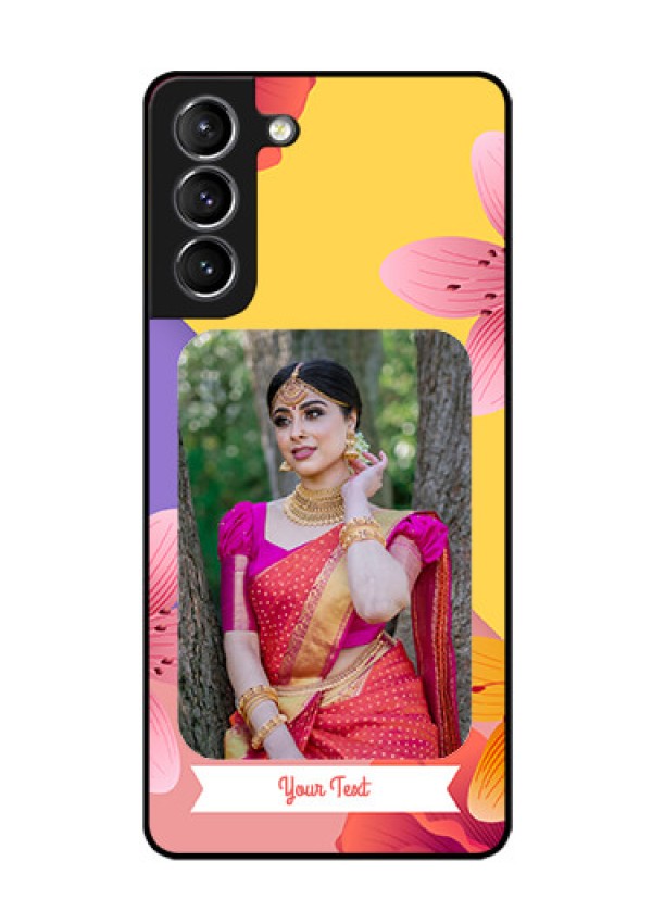 Galaxy s21 Plus Custom Glass Mobile Case  - 3 Image With Vintage Floral Design