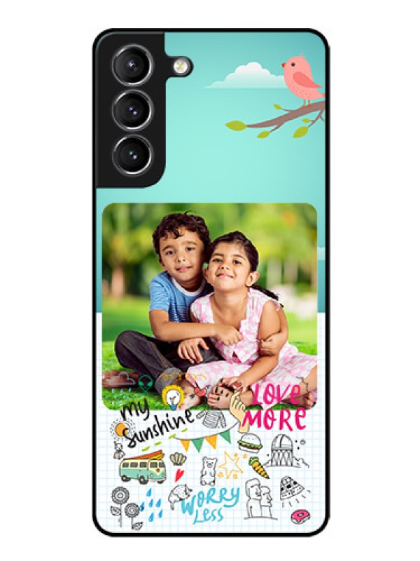 Custom Galaxy s21 Plus Photo Printing on Glass Case  - Doodle love Design