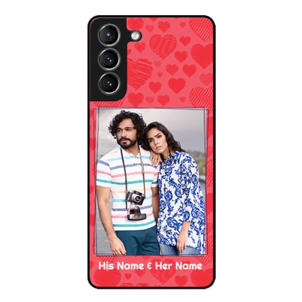 Galaxy s21 Plus Photo Printing on Glass Case - with Red Heart Symbols Design Galaxy s21 Plus Photo Printing on Glass Case - with Red Heart Symbols Design