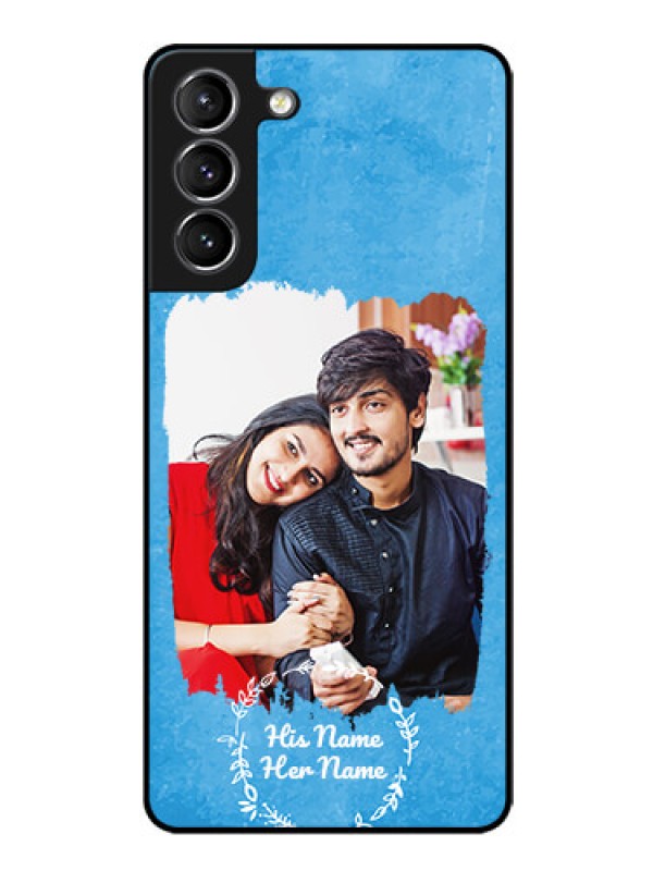 Custom Galaxy S21 Plus Custom Glass Phone Case - Blue Color Vintage Design