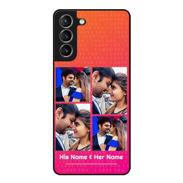 Galaxy s21 Plus Custom Glass Phone Case  - I Love You Pink Design