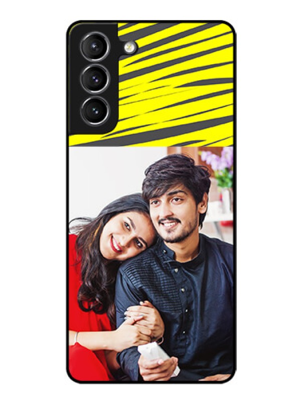 Custom Galaxy s21 Plus Photo Printing on Glass Case  - Yellow Abstract Design