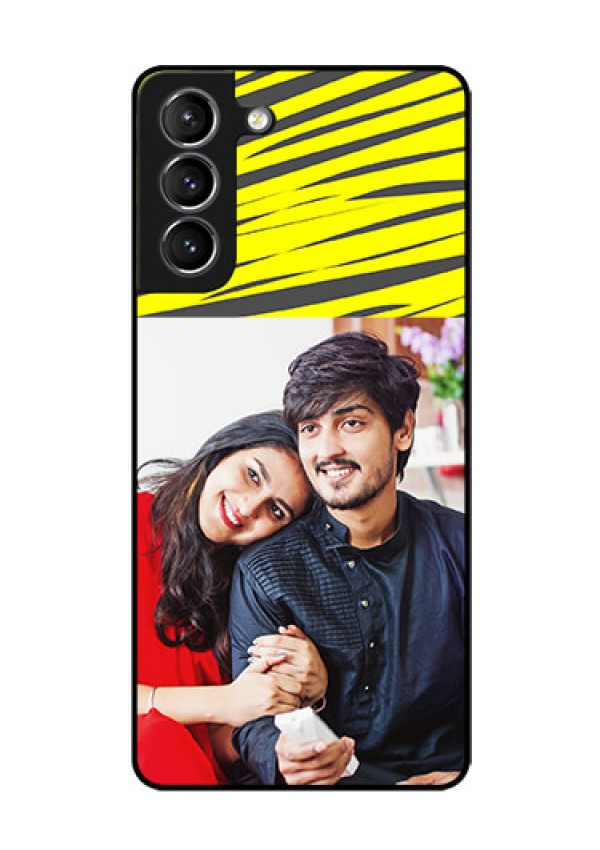 Galaxy s21 Plus Photo Printing on Glass Case  - Yellow Abstract Design