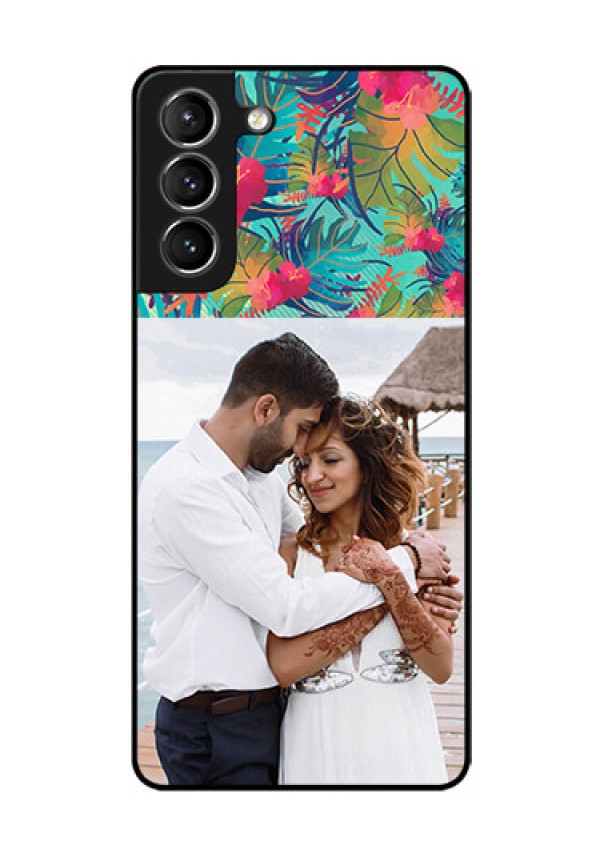 Galaxy s21 Plus Photo Printing on Glass Case  - Watercolor Floral Design