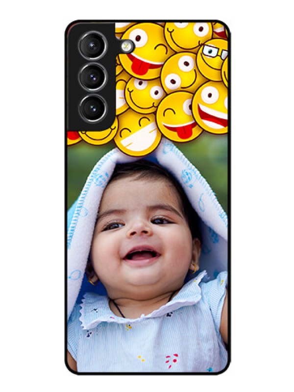 Custom Galaxy s21 Plus Custom Glass Mobile Case  - with Smiley Emoji Design
