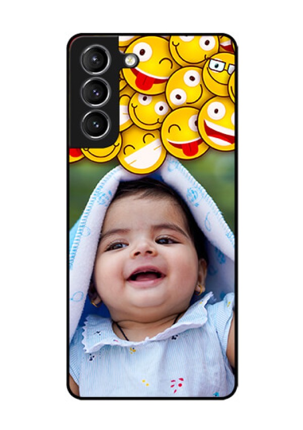 Galaxy s21 Plus Custom Glass Mobile Case  - with Smiley Emoji Design
