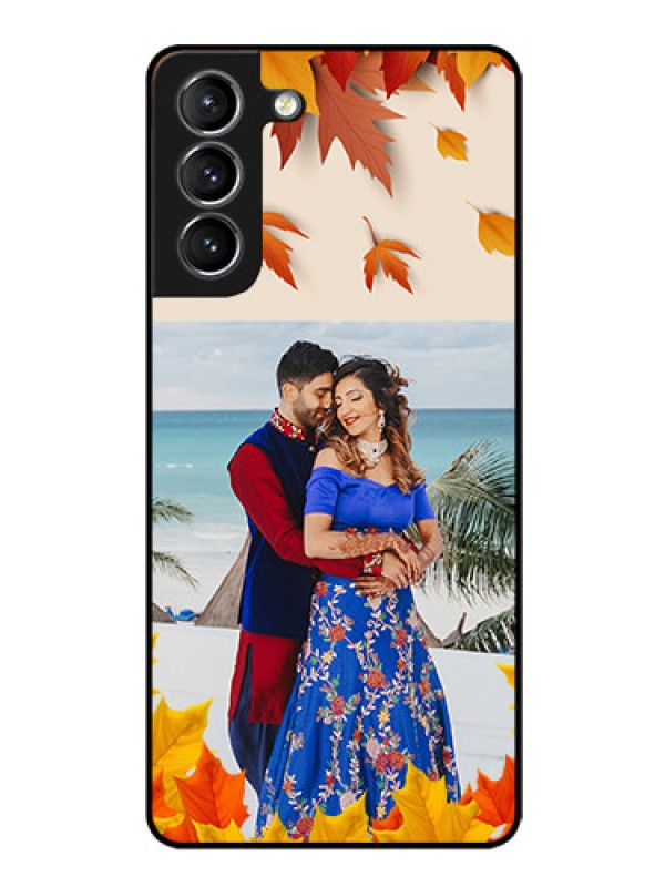 Custom Galaxy s21 Plus Photo Printing on Glass Case  - Autumn Maple Leaves Design